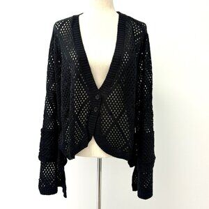 NWT By Design Open Weave Cardigan Sweater Black Plus Size 2X Button Close